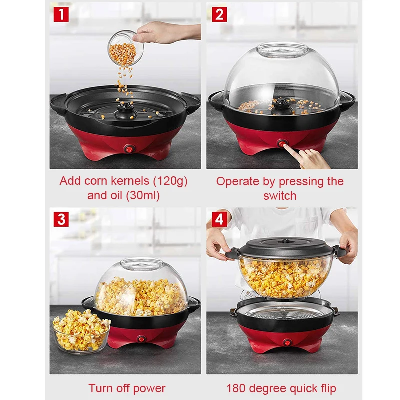 Household Mini Electric Oil-popped Hot Air Popcorn Making Machine Popcorn Maker DIY Oil Sugar Corn Popper Bakeware Removable EU