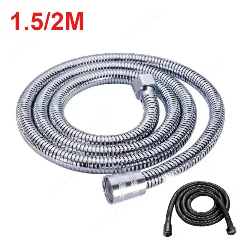 2/1.5M Shower Hose Stainless Steel Shower Pipe Black/Silver Bathroom Supplies Tube Bath Faucet Replacement Parts Fixture