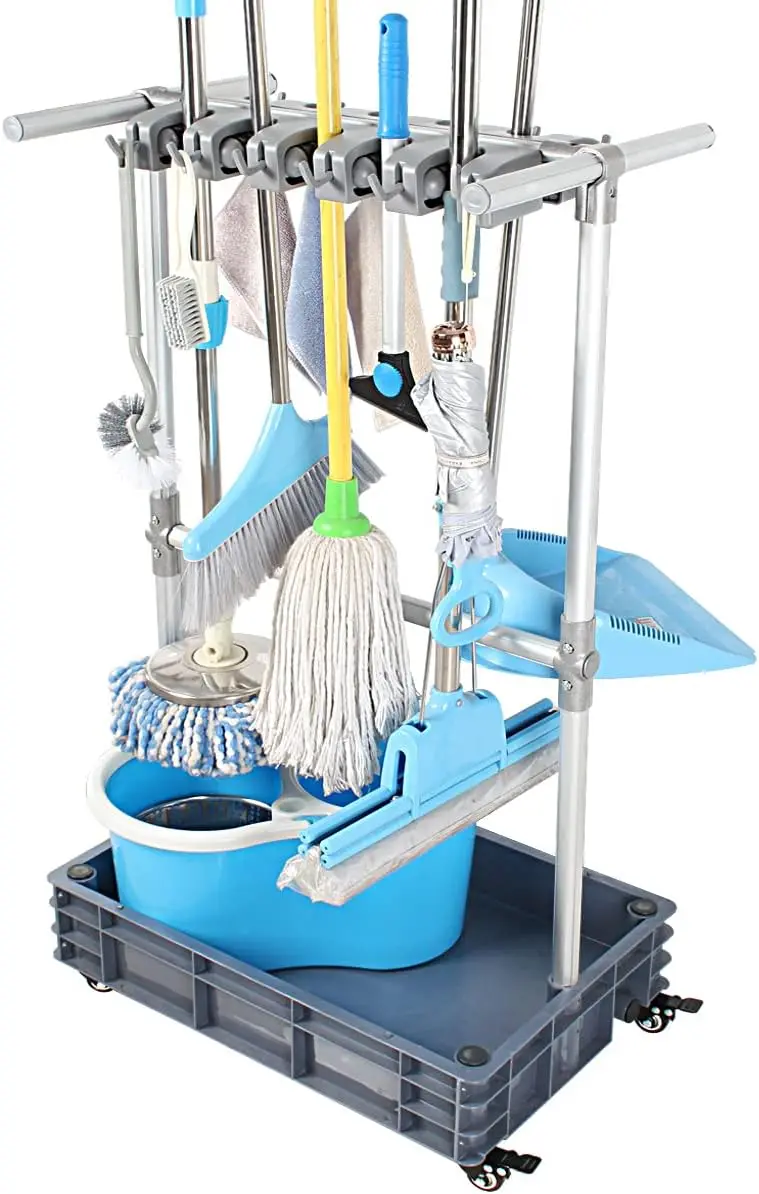 

Broom And Mop Holder Put Wet Mops Movable Floor-Mounted Mop Rack Floor Standing Cleaning Tool Cart Storage For Garden Garage