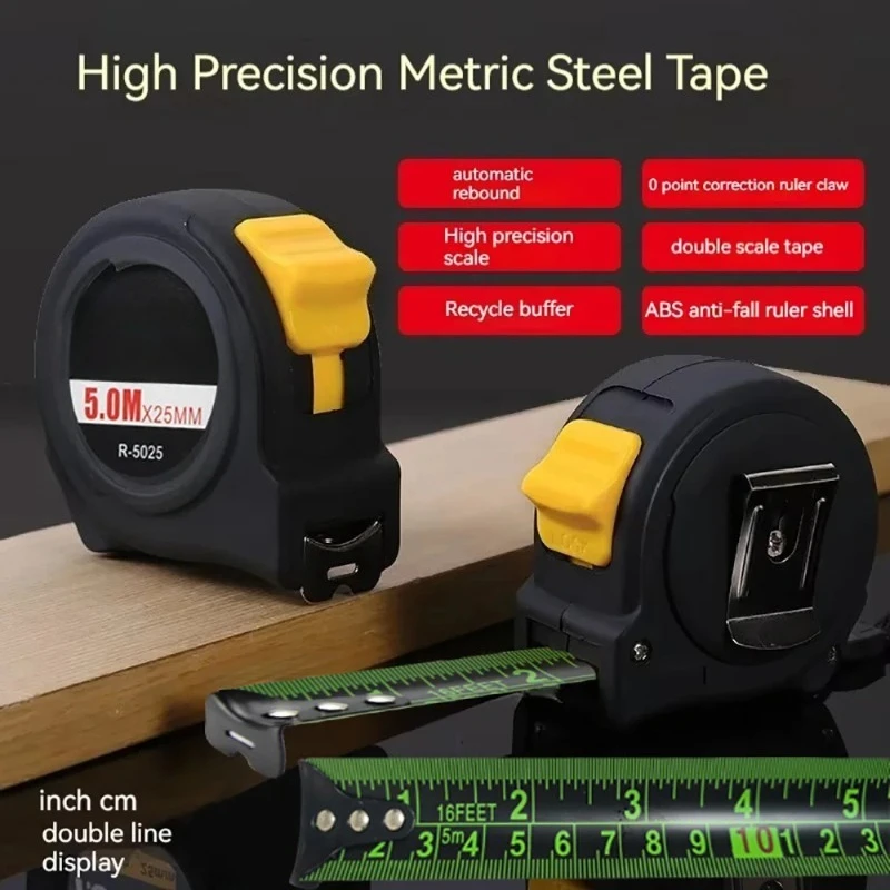 Retractable Self-Locking 5M Tape Measure Drop Proof Fluorescent Metric English Scale High Precision Ruler For Home Work Men Gift