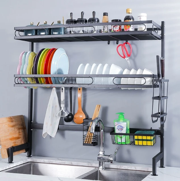 2-Tier Dish Dry Rack Kitchen with Cup Holder Dish Drainer Drainboard Over Sink