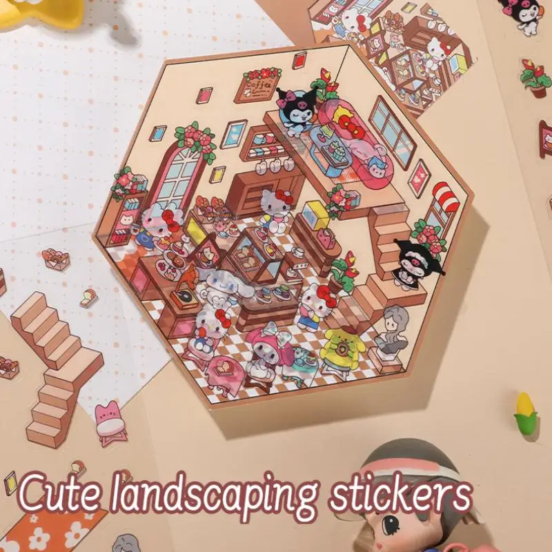 Sanrio Landscape PET Sticker House 3D Three-dimensionality Repeatable Small and Exquisite Diy Creative Children's Stickers