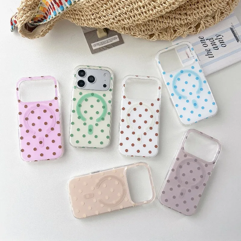 Luxury Colored Polka-dot Imd Shockproof Phone Case for Iphone 18 17 Pro Max Air for Magsafe Wireless Charge Protector Back Cover