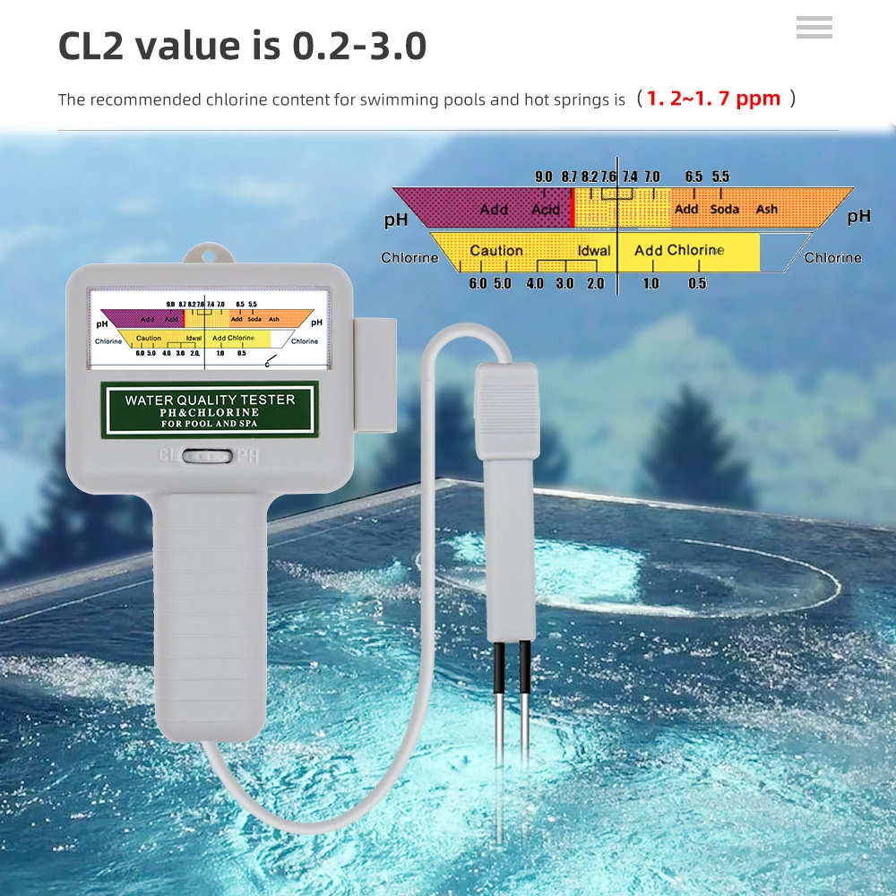 CL2 Restchlortester Tragbares 2-in-1 PH-Chlormessgerät PC-102 PH Chlorwasserqualitätsprüfgerät für Poolaquarium – Detail 4