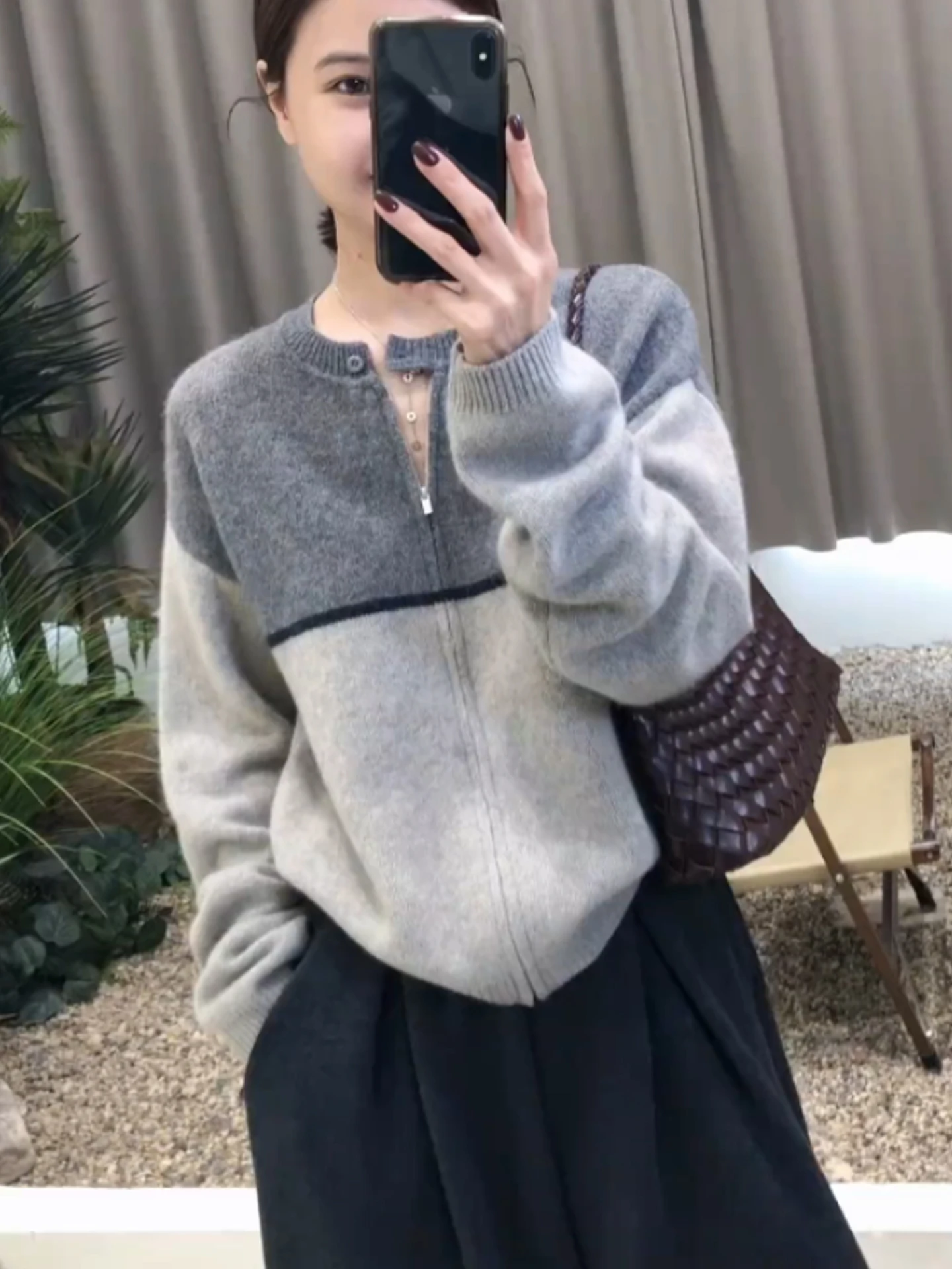 

Faionable Color Blo вязаный свитер на молнии Long Sve женский топ для похудения винтажная художественная осенняя верхняя одежда