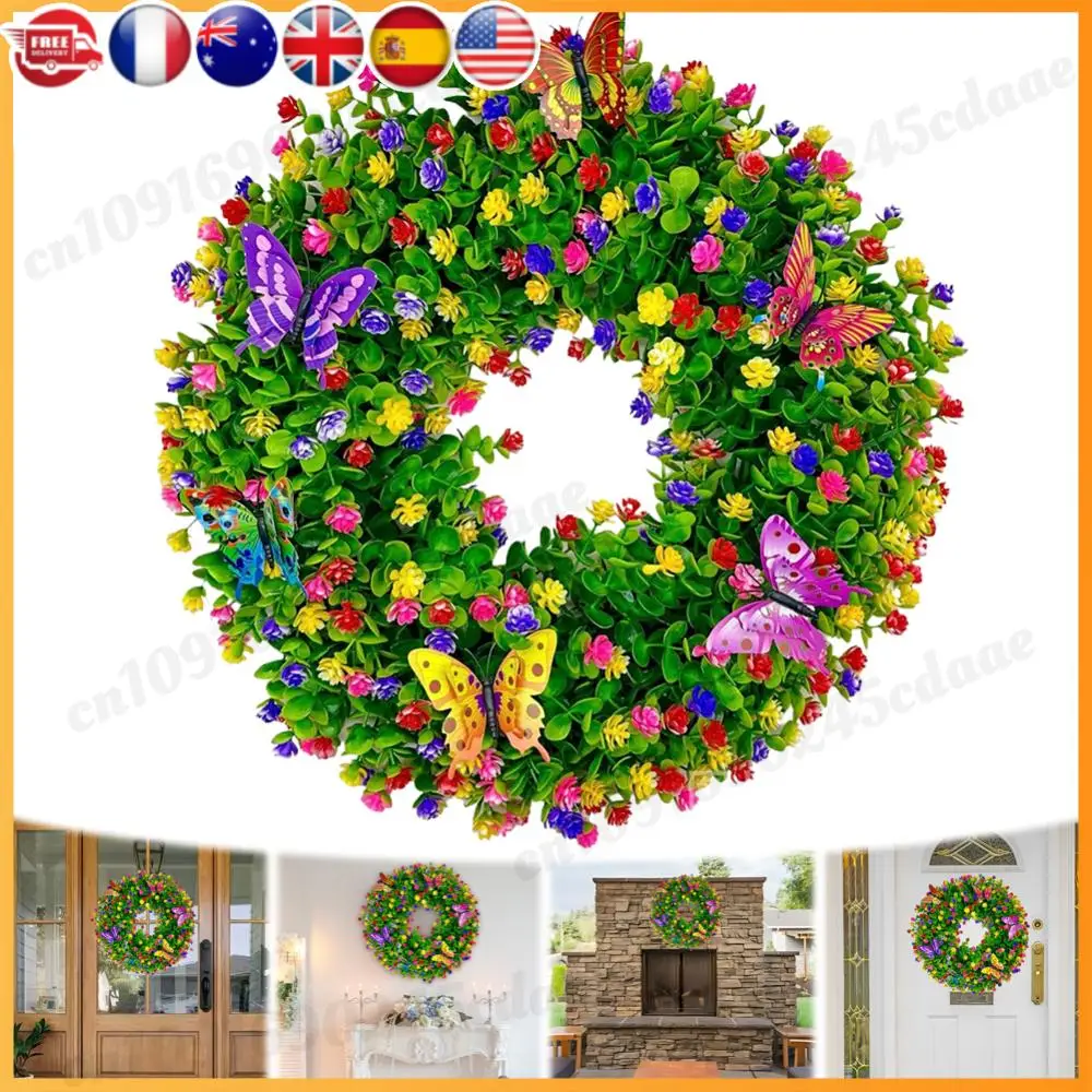 

Искусственный венок из эвкалипта, венок на веревке, венок с бабочкой, цветочный венок, пластиковый цветочный венок для декора стены фермерского дома, окна