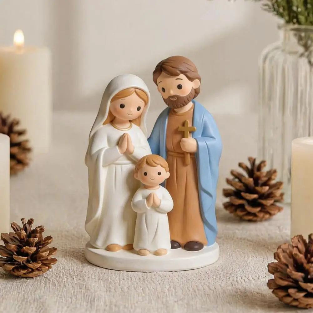 Unique Housewarming Crafts Nativity Scene Ornaments Christmas Nativity Scene Figurine Set Cartoon Manger Baby Jesus Resin Craft