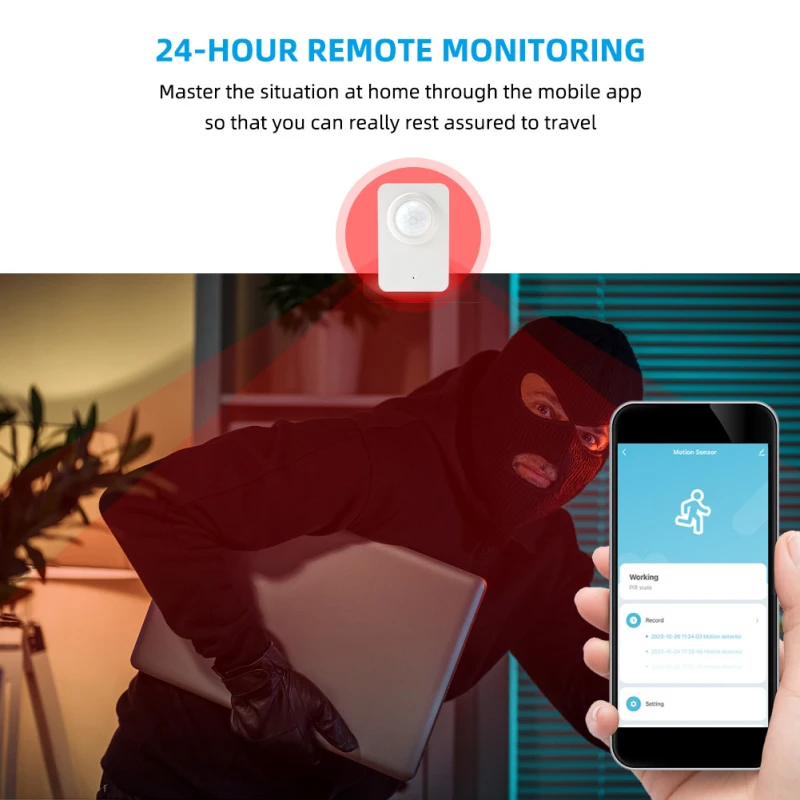 Sensor tubuh nyaman, deteksi gerakan mudah dipasang tidak perlu listrik kompatibel dengan perangkat pintar Wifi inframerah