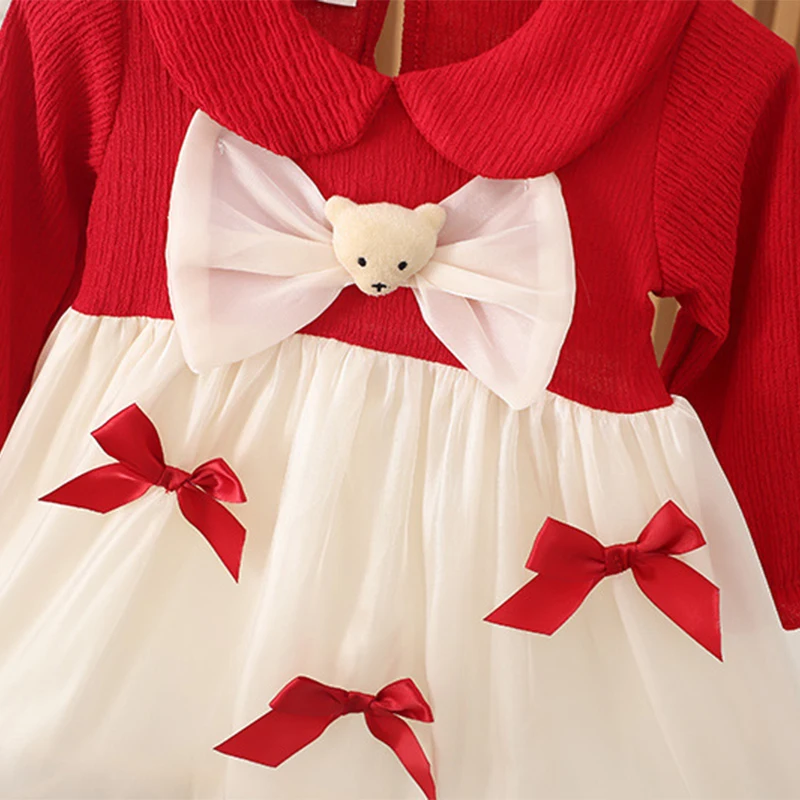 Prowow Toddler Girl Dresses Patchwork Cute Bear Decoartion Organza Dress For Newborn Infants Princess Party Dress Baby Clothes