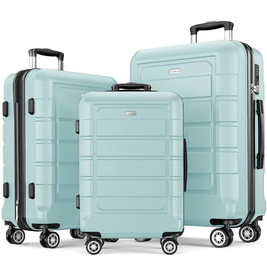 

Sets Expandable PCABS Durable Suitcase Double Wheels TSA Lock Mint Green