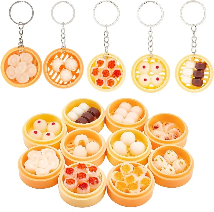 

10Pcs Mini Food Keychain Steamed Stuffed Bun Keychain Cute Delicious Food Keychain Accessories Creative Instant Key Ring