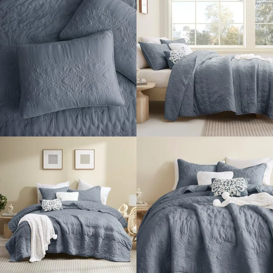 

Boho Quilt Size Bedding Sets with Pillow Sham, Bohemian Lightweight Soft Bedspread Coverlet, Farmhouse Floral Vintage Thin Comf