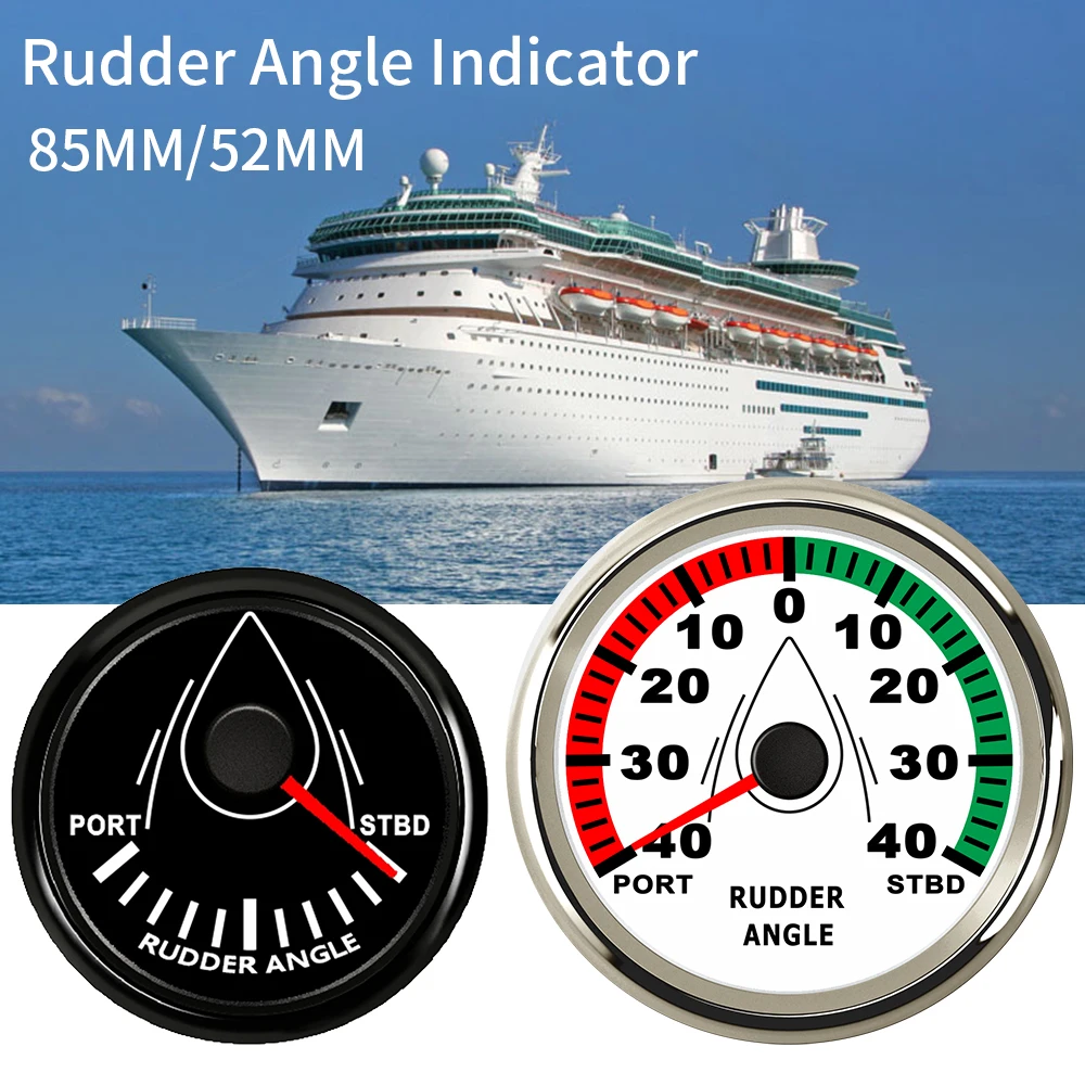Universal Boat 52mm 85mm Rudder Angle Indicator Gauge 0-190ohm Signal Rudder Sensor 9-32V for Boat Yacht with Red Backlight