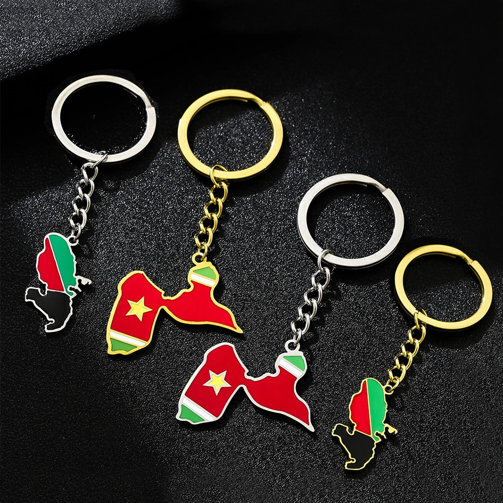 Stainless Steel Enamel Martinique Guadeloupe Map Flag Keychain Unisex Couple Ethnic Patriotic Jewelry Gift European Style