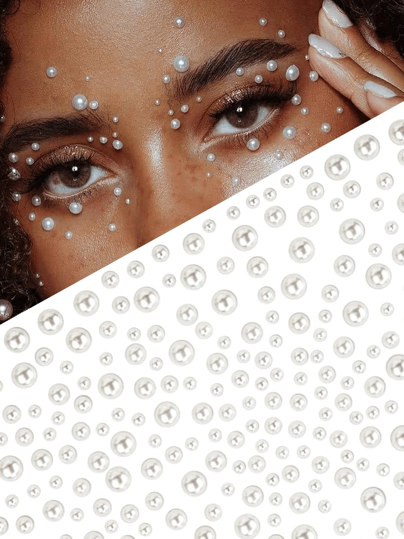 Self Adhesive White Pearl Face Gems Stickers Multi Sizes Round Pearl Rhinestone Eye Makeup Jewels For Festival Rave Party