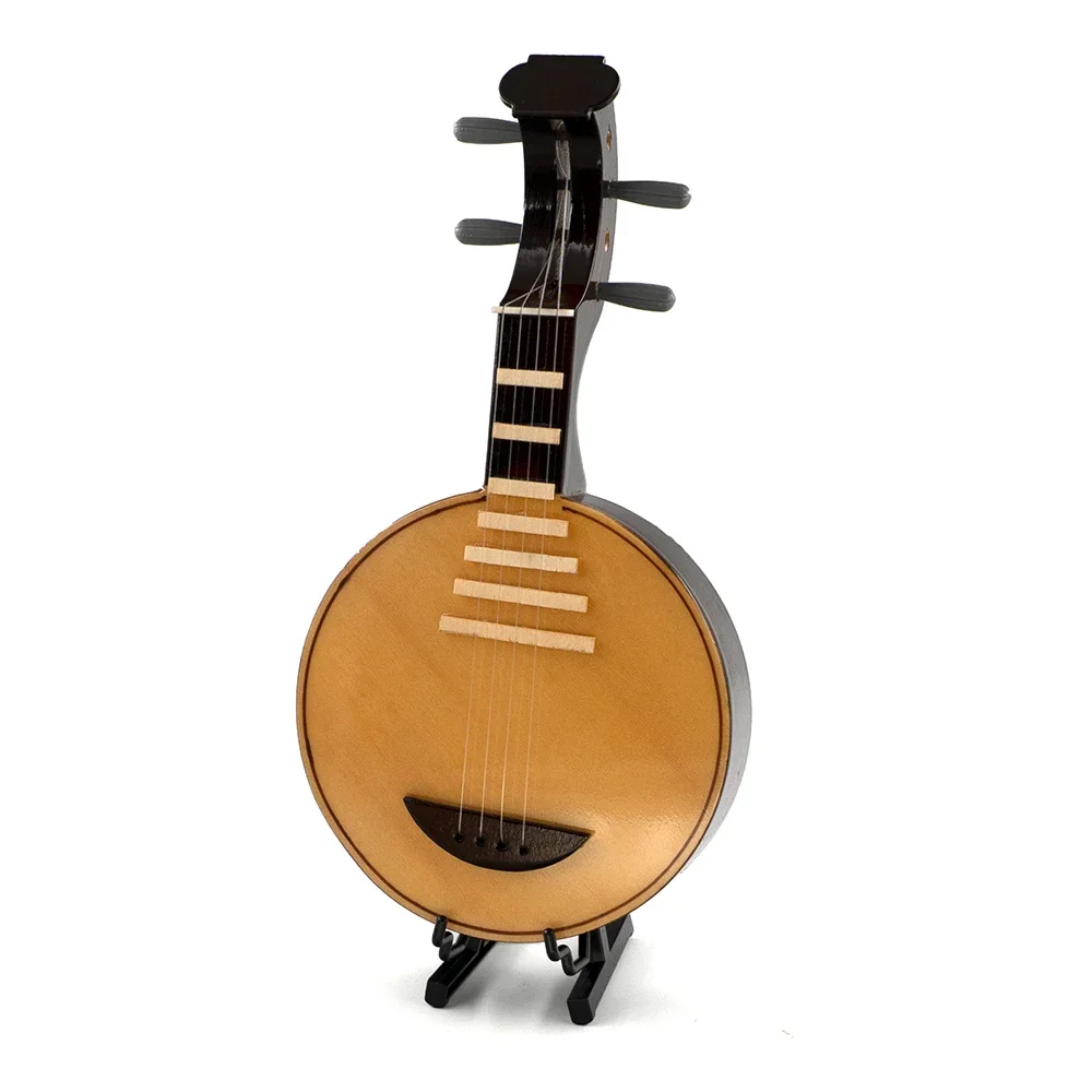 1Pcs Miniature Yueqin Model with Support and Case Mini Moon Guitar Musical Instrument Dollhouse 1/6 Action figure Accessories