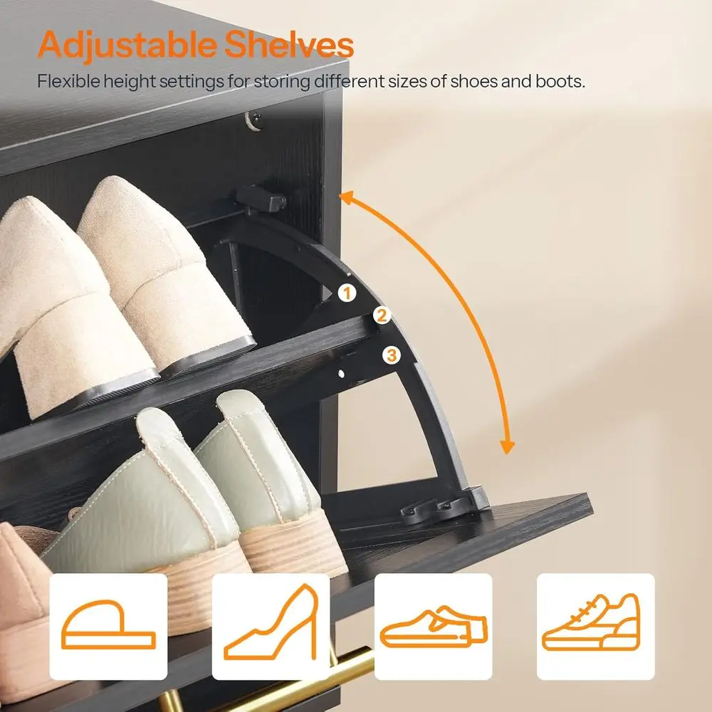 Banco de almacenamiento de zapatos estilo ratán, cajón abatible y gabinete de puerta, organizador de madera negro para entrada