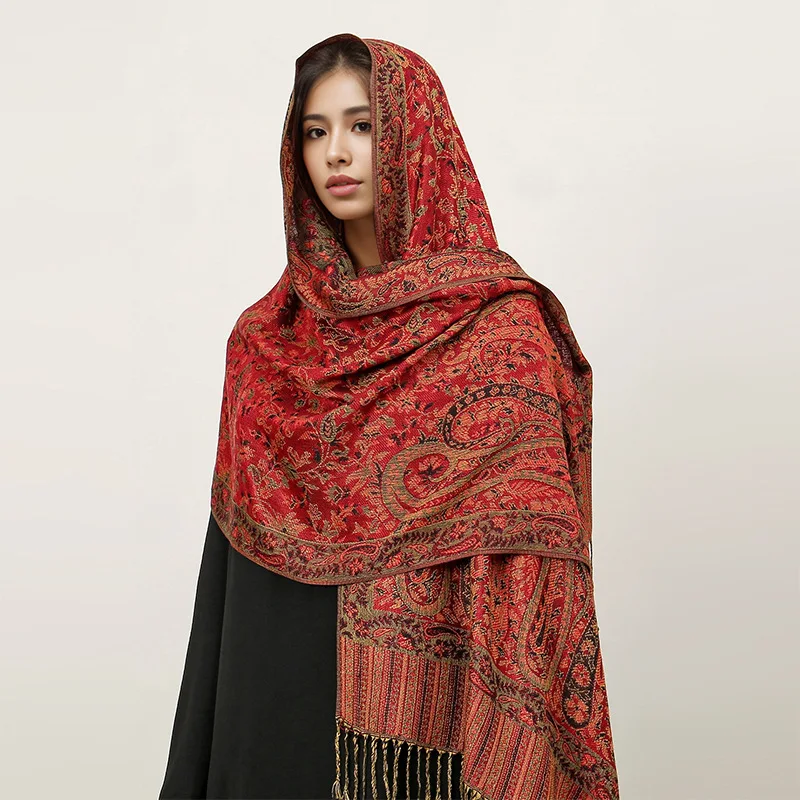 Paisley Pashmina Shawl Scarf Women Jacquard Cashew Printed Scarves Borders Female Tassel Travel Blanket Wraps Ethnic Shawls