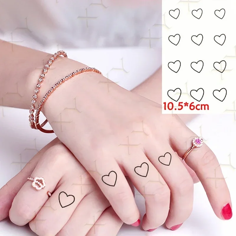 Waterproof Temporary Tattoo Sticker Black Hand Drawn Heart Design Body Art Fake Tatto Flash Tatoo Finger Wrist Ankle Female