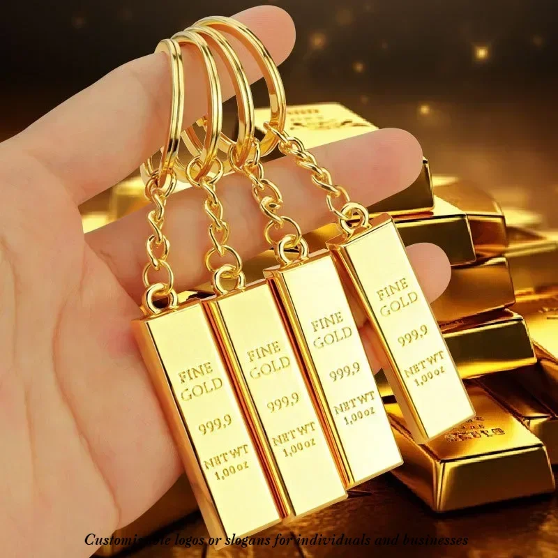 

Blessing Keychain Custom LOGO Simulation Gold Bar Coins Zinc Alloy Brick Key Chains Pendant for Child Woman Man Gift