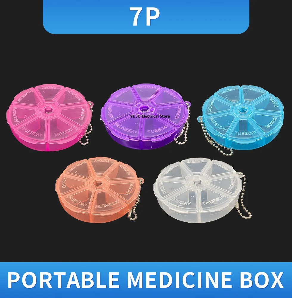 PP Round 7-Grid Small Medicine Box Portable One Week Independent Open Lid Box Portable Accessories Storage Box Wholesale