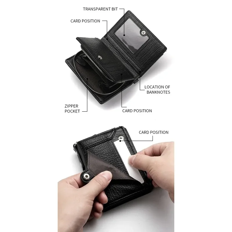 กระเป๋าสตางค์ผู้ชายแบบใหม่ ป้องกันการโจรกรรม พร้อมสายคล้องมือ สไตล์ยุโรปและอเมริกา กระเป๋าสตางค์ย้อนยุค ใส่บัตรขับรถ กระเป๋าใส่บัตร ซิปใส่เหรียญ