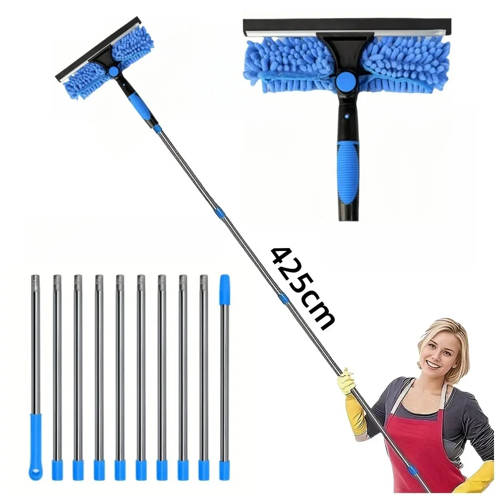 yesLong Duster Window Cleaning Squeegee 2 In 1 Washing Dusting Cleaning Ceiling Duster Microfiber Extension Pole Window Wiper