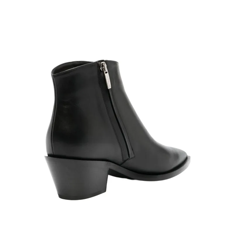 Arden Furtado 2024 Woman's Winter Ankle boots Black Cowhide Pointed toe Side zipper Chunky heels Western boots large size 43