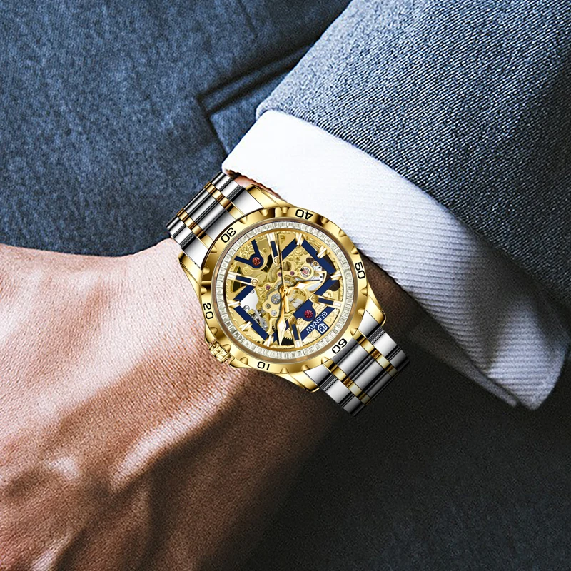 2025 NEW GLENAW Mechanical Watch Men Night Light Waterproof Top Luxury Automatic Mechanical Watch Stainless steel watch strap