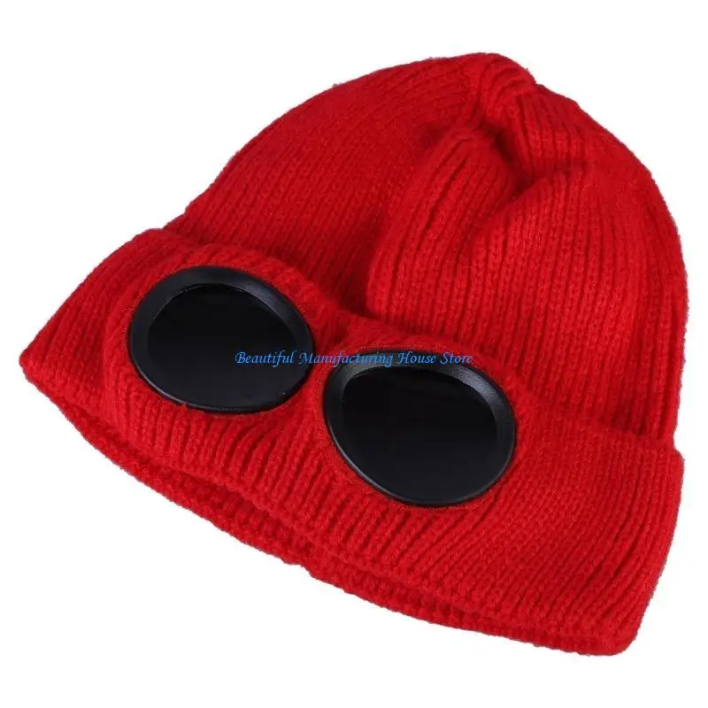 

E56A Ski Goggle Beanie Crochet Hat Ski Hat With Goggles Outdoor Knitted Beanie Hat Skulli Hat Photography Photo Booth Props