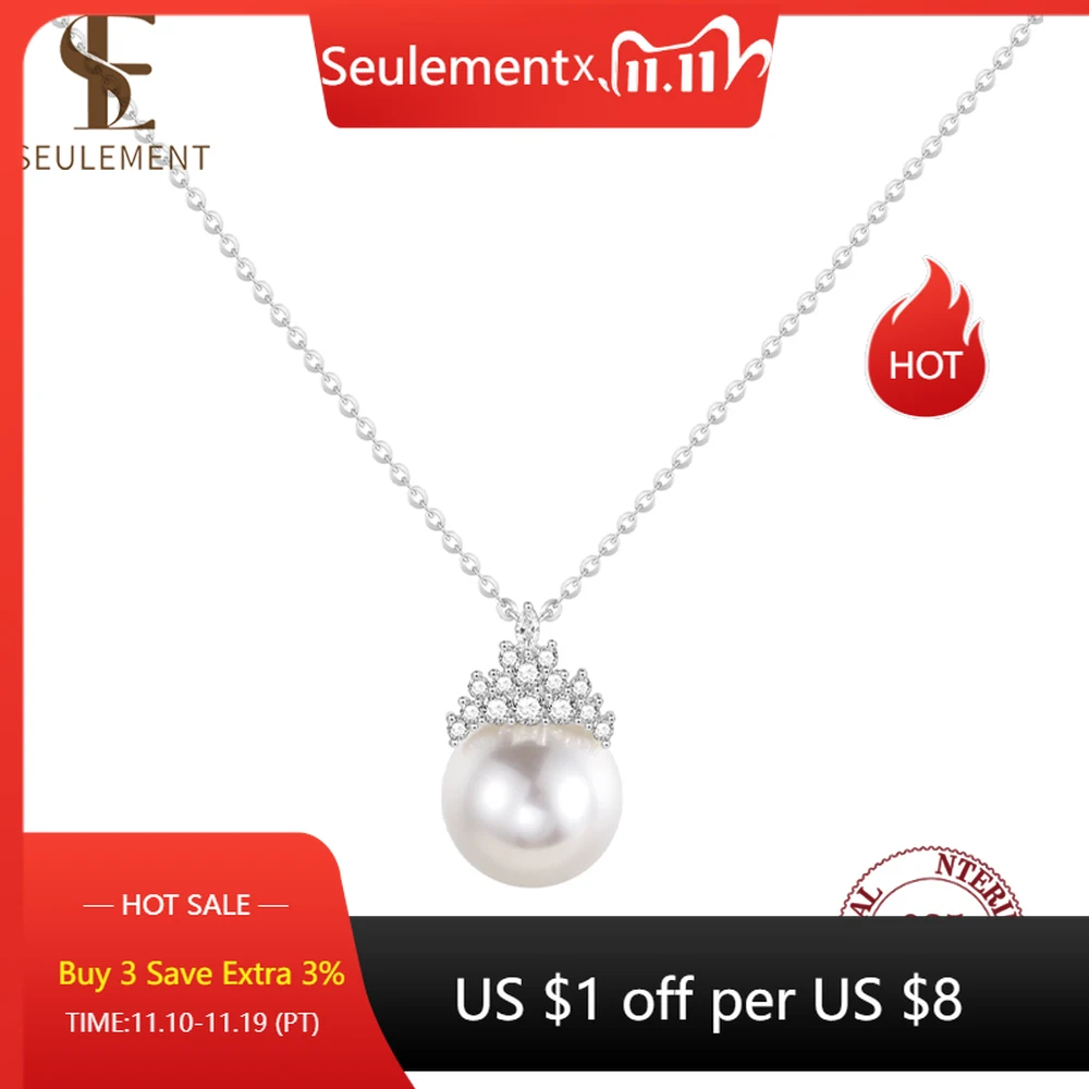 

Seulement 925 Sterling Silver Crown Pearl Pendants Necklace Female Jewelry Accessories for Women Girls Party Gift