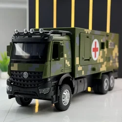Simulation 1:32 Scale Diecast Military Multi-functional Medical Vehicle Sound and Light Pull Back Toy Car Ornaments Boy Car Gift