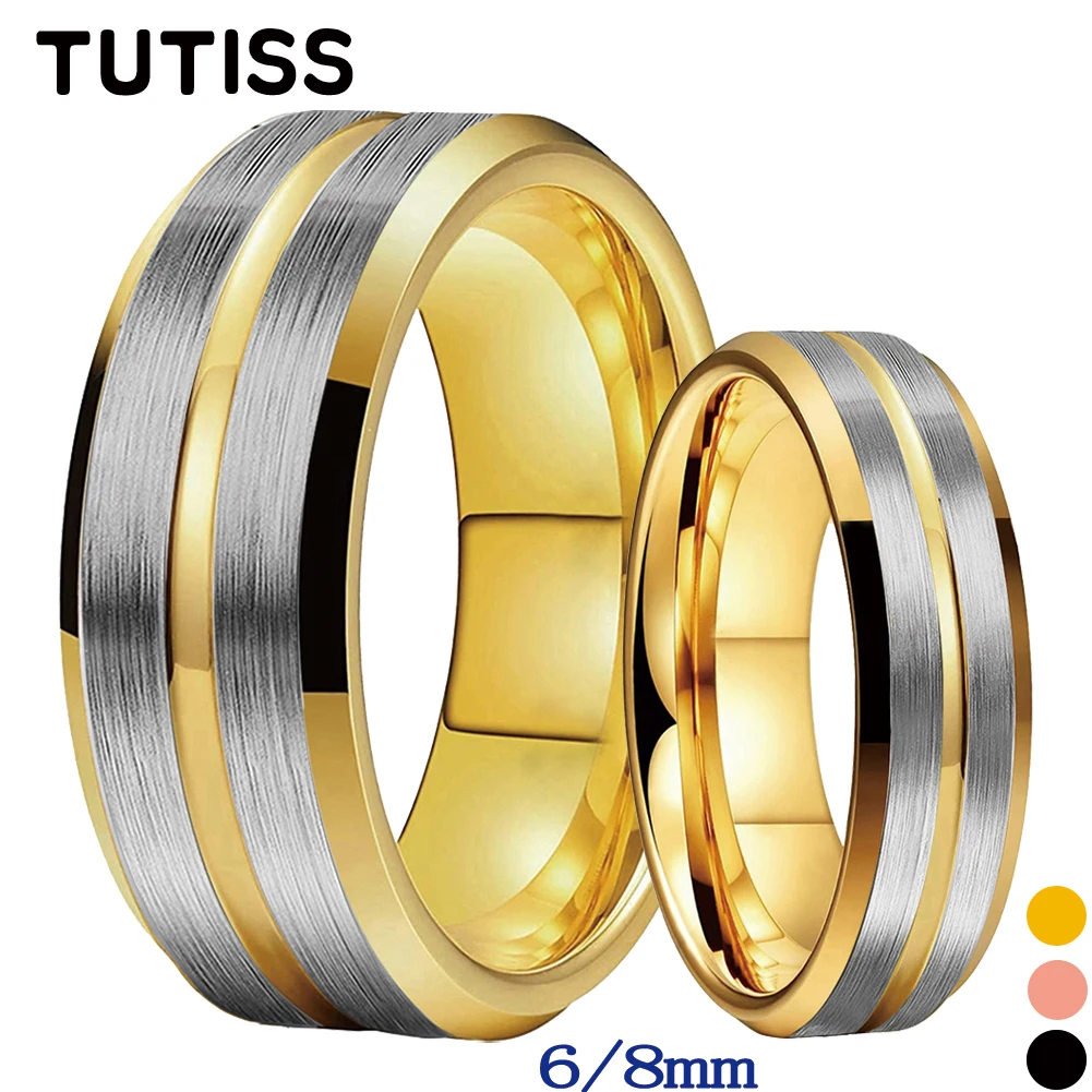 

TUTISS 6mm 8mm Classic Wedding Band Male Female Tungsten Carbide Ring Center Groove Beveled Edges Brushed Finish