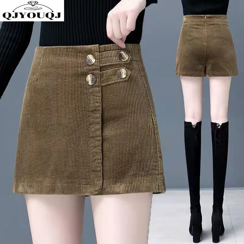 

Corduroy shorts spring new fashion slim fit shorts fake two-piece set
