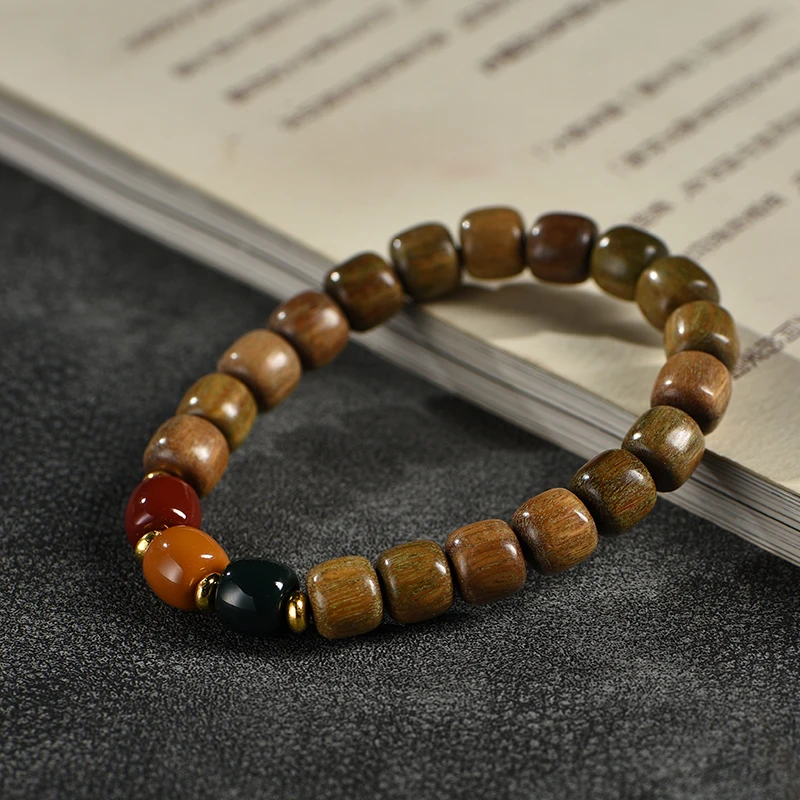 New Mountain Green Sandalwood Black Pear Traffic Light Old Style Pearl Text Play Hand String Bracelet Men's Women's Jewelry