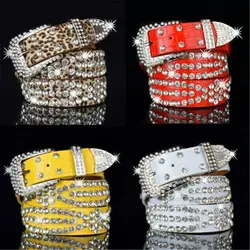 Fashion Leather Bling Crystal Belt Women Rhinestone Belt Cowgirl Studded Glitter Waistband