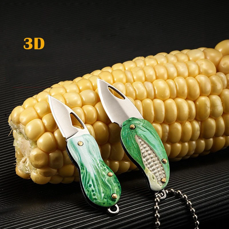 3D Embossed MINI Folding Knife Corn Cabbage Stainless Steel EDC Portable Knife Disassembling Express Pocket Tool Key Buckle