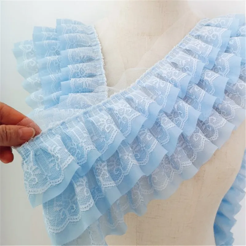 11CM Wide Three Layers Chiffon Pleated Lace Fabric Embroidery Fringe Ribbon Dress Curtain Hemlines Ruffle Trim DIY Sewing Decor