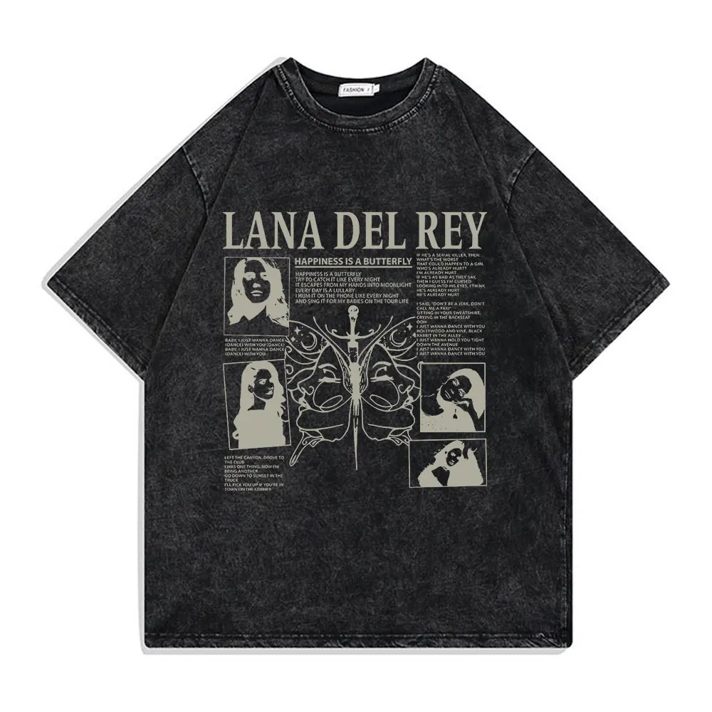 Singer Lana Del Rey Ldr Sailing Graphics Washed T-Shirt Unisex Harajuku Vintage Short-Sleeve Oversized T-Shirts Tops Streetwear