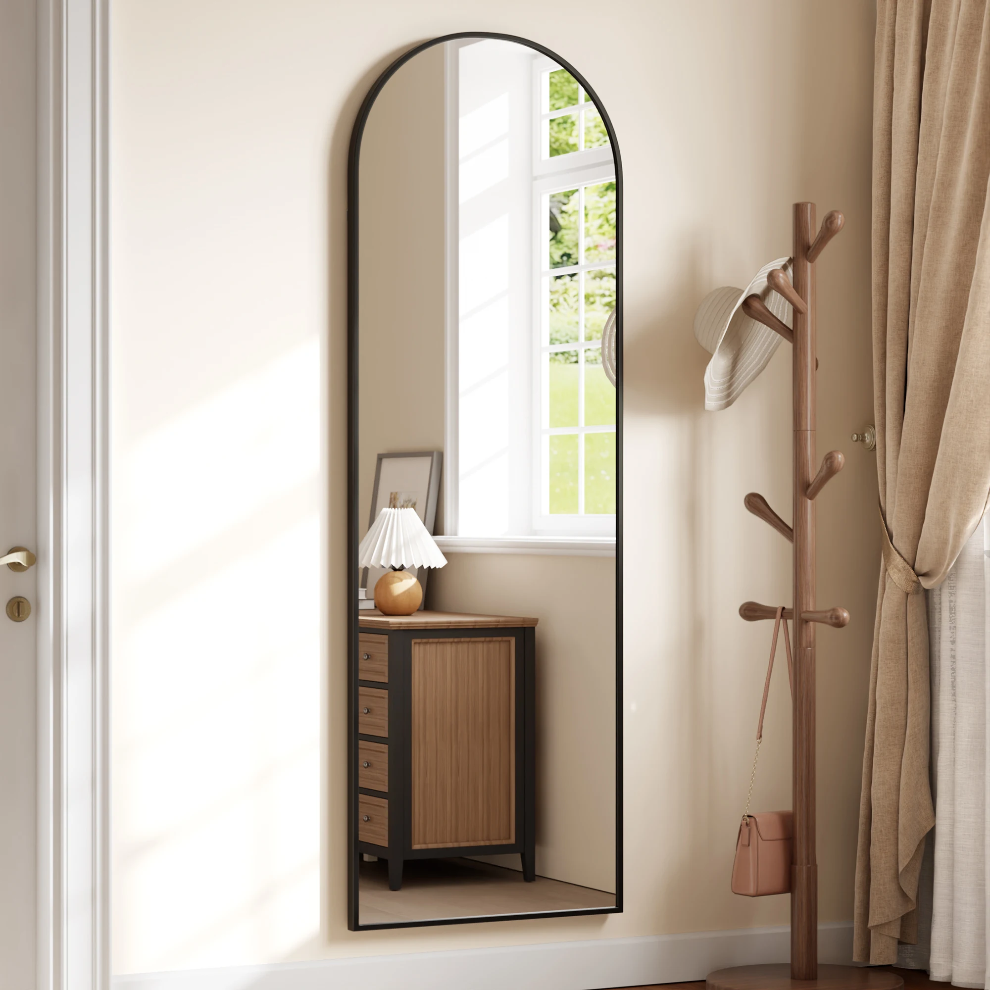 Arched Full-Length Mirror 65x22 with Matte Black Aluminum Frame HD Explosion-Proof Glass - Freestanding/Wall Mounted for Bedroom/Bathroom/Entryway