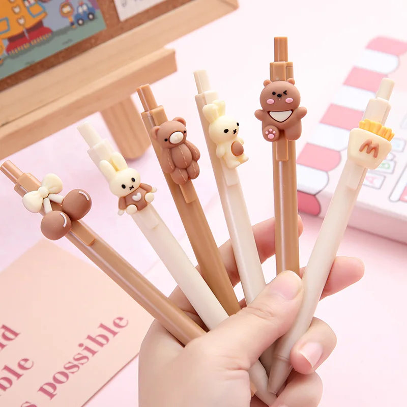 6pcs/Set Cartoon Rabbit Bear Press Ball Pen Kawaii Learning Stationery Test Pressure Water Pen School Stationery Office Supplies