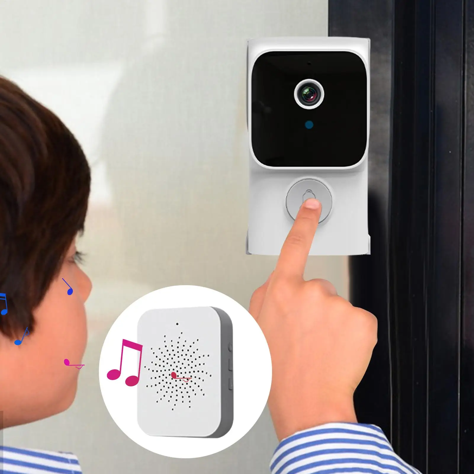 Беспроводная камера дверного звонка, умная видеокамера безопасности дверного звонка, двусторонняя связь для ночного мониторинга, ежедневный вход на открытом воздухе