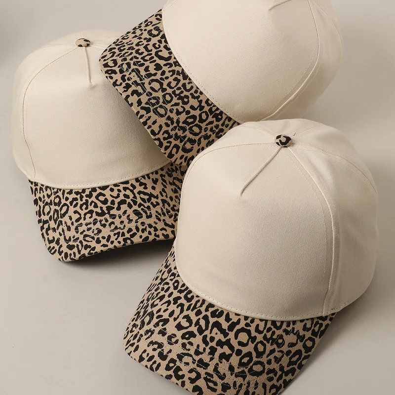 Leopard Print Color-Block Trucker Cap Unisex Adjustable Baseball Cap Comfortable Cotton Snapback Hat for Outdoor Activities