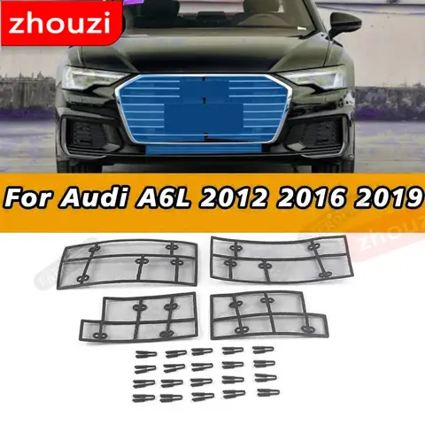 아우디 A6L 2016 2012 2019 외장 자동차 곤충 스크리닝 메쉬 전면 그릴 네트 스타일링 레이싱 그릴 장식 패널