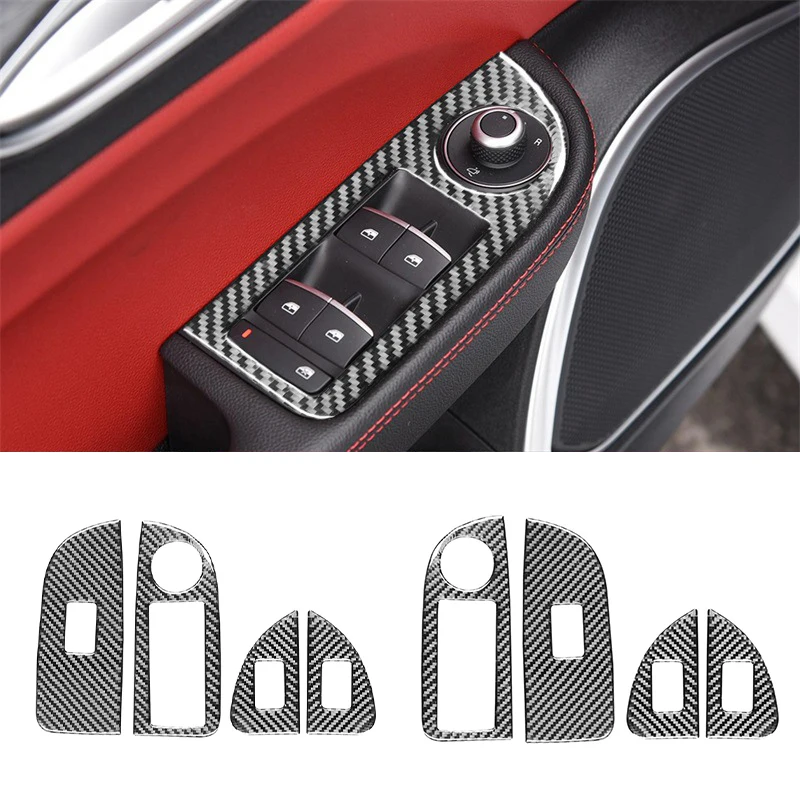 

4pcs Carbon Fiber Car Window Lift Switch Panel Cover Trim Sticker Decal for Alfa Romeo Giulia Stelvio 2015-2023 Car Accessories