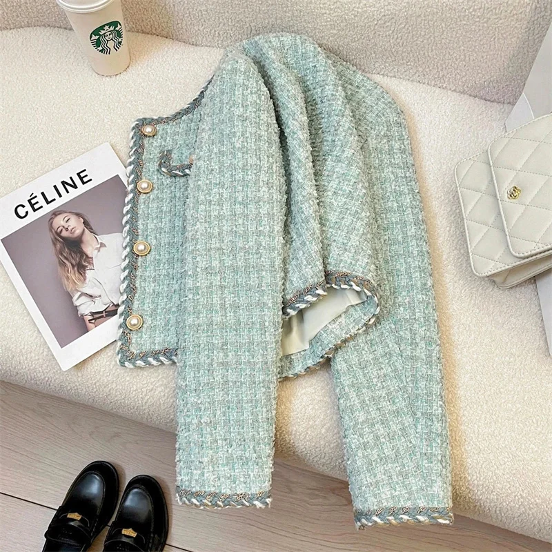 

Весенне-осенняя новинка 2026, женское пальто, топ, синяя маленькая куртка в ароматном стиле, корейская верхняя одежда, корейская женская одежда с высокой похвалой