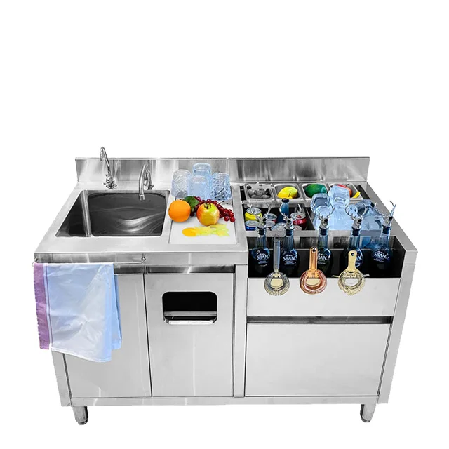 Factory Commercial Custom Coffee Bubble Tea Station Work Table Stainless Steel Bar Counter 220V 120-200L