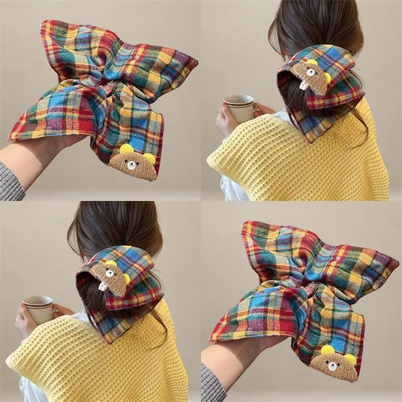 Cartoon Bear Hair Scrunchies Rainbow Plaid Funny Sweet Kawaii Hairbands Headwear Fashion Versatile Hair Styling Accessories New