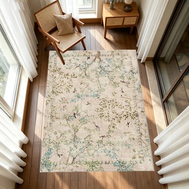 Vintage Branch Bird Pattern Printed Carpet Lightweight Floral Nature Carpet Non-Slip Floor Carpet Suitable for Bedroom Living Room