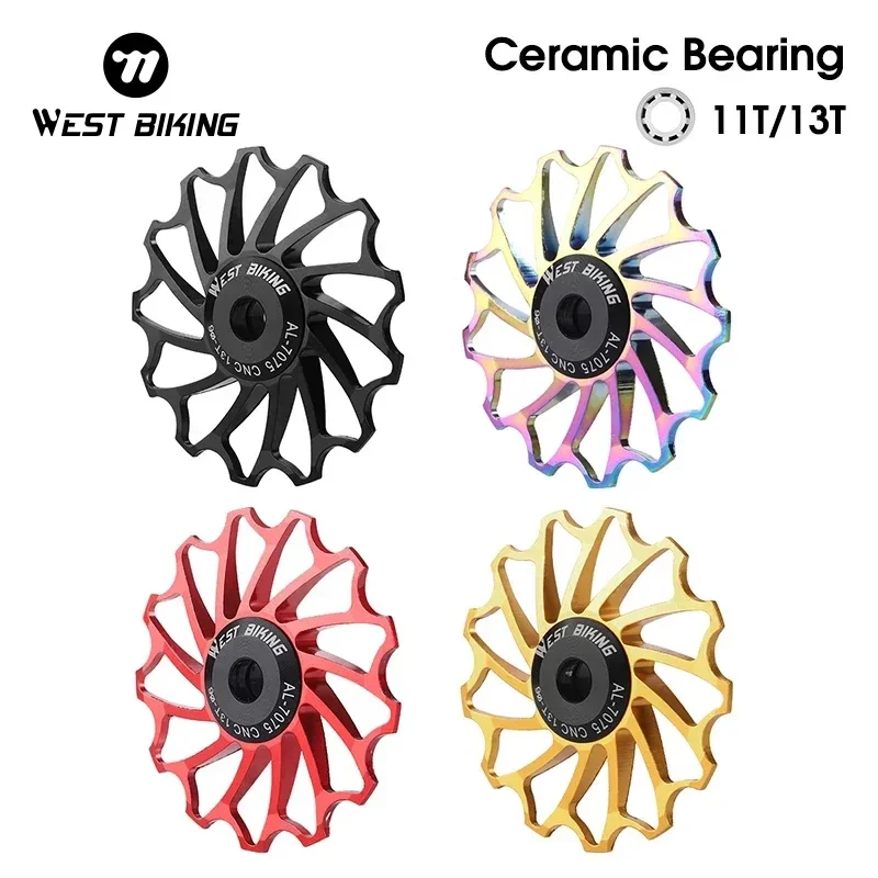

WEST BIKING Bicycle Rear Guide Wheel MTB Road Bike Derailleur CNC Pulley 11T 13T Ceramic Bearing Lightweight Bike Transmission